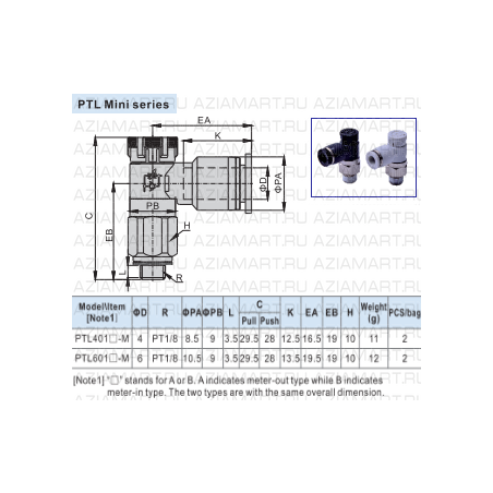 PTL Фиттинг пневматический AirTac (mini)